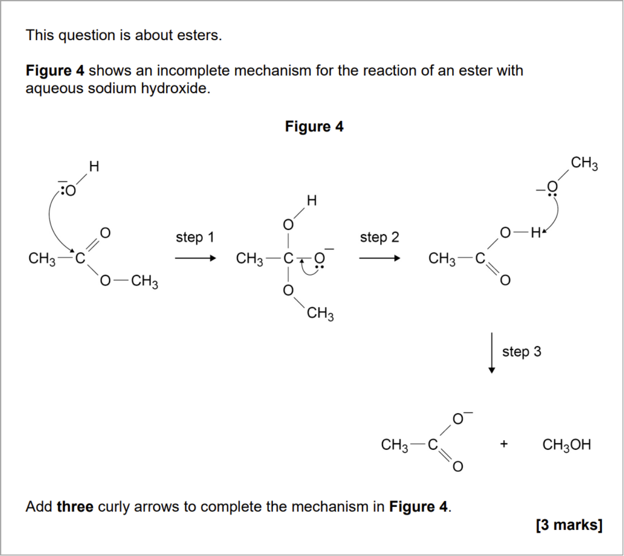 AQA Paper 2 organic reaction mechanism question from 2022.