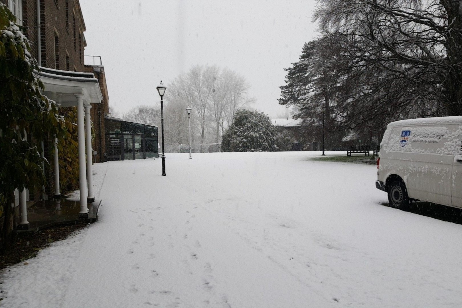 Oxford St Hilda's college in snow.