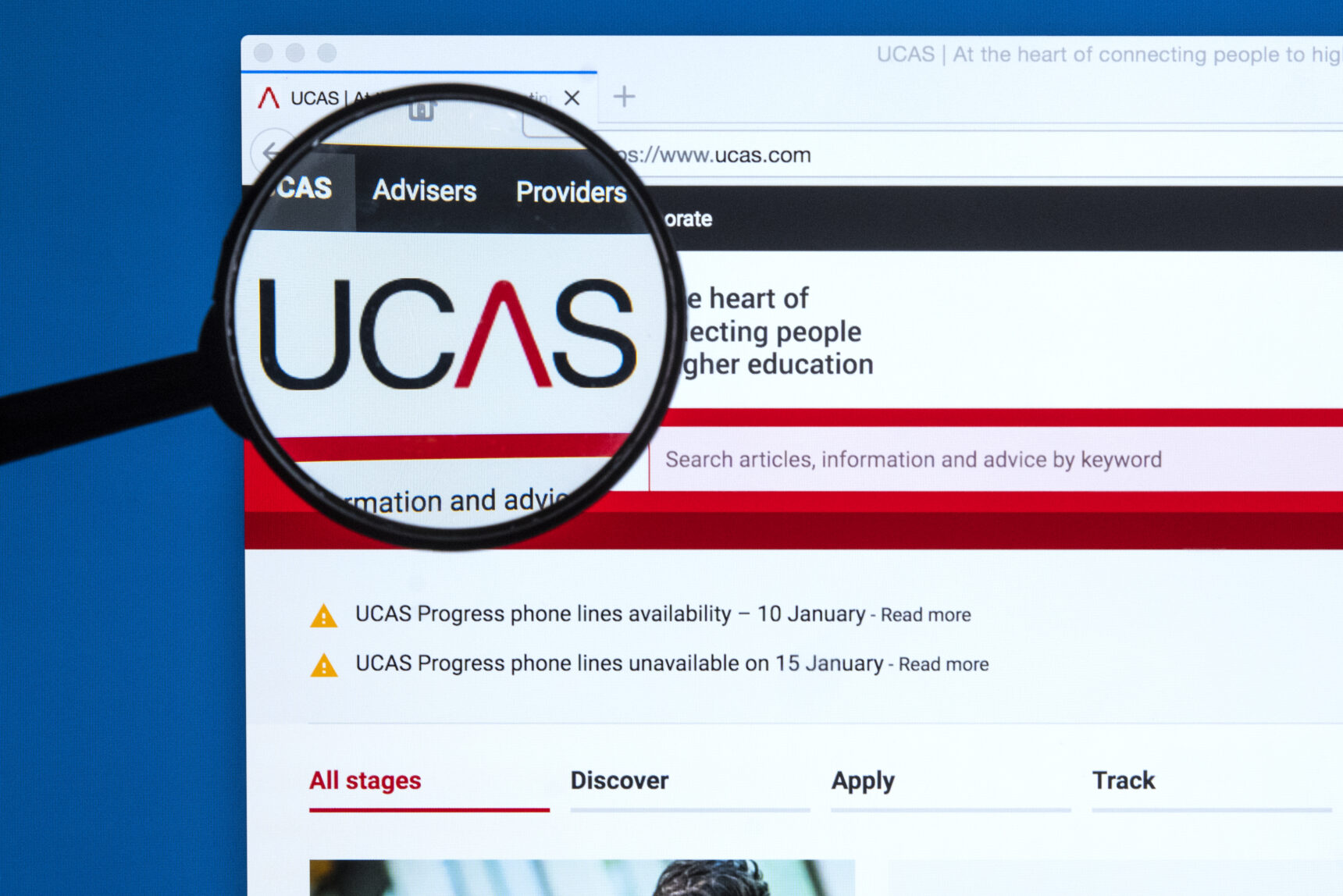 Homepage for UCAS, which hosts tariff points calculator.