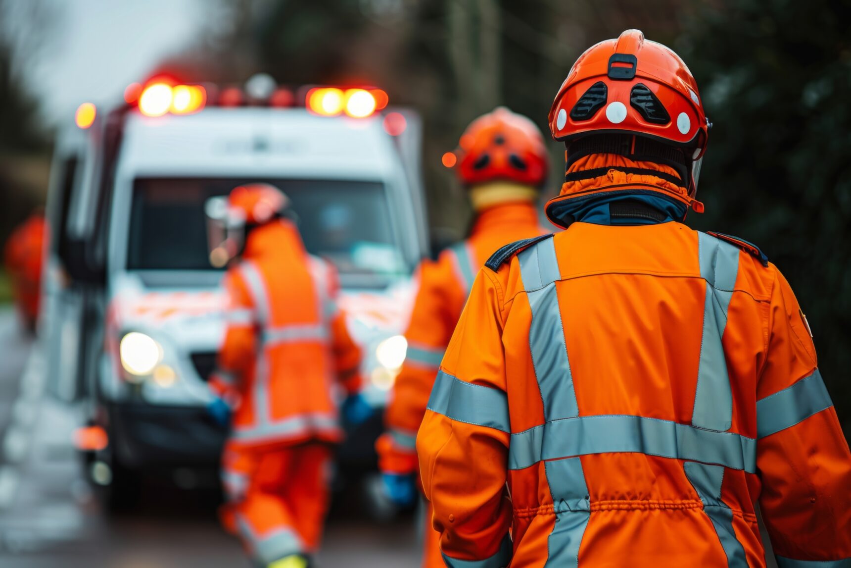 Frontline paramedics with an ambulance in the background