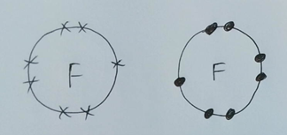 Fluorine molecule dot and cross.